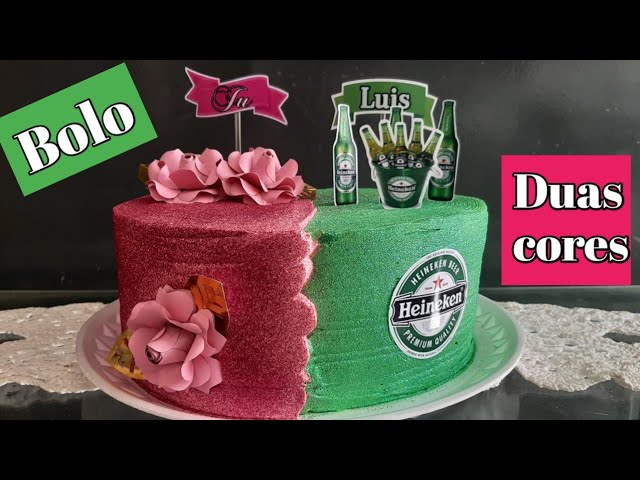 Bolo Duas cores (glow cake masculino e feminino juntos)em chantininho.